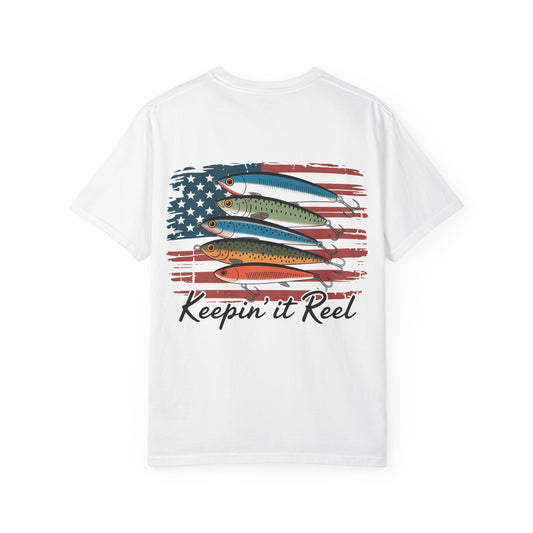Fishing T-Shirt — "Keepin' It Reel" American Flag Lures Tee