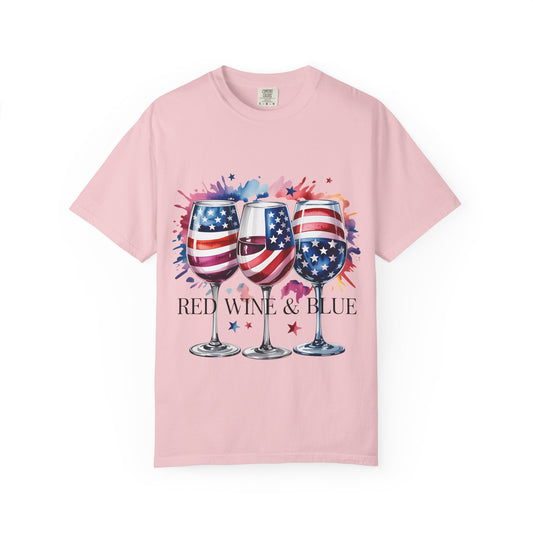 Patriotic Wine T-Shirt — "Red Wine & Blue" 4th of July Graphic Tee