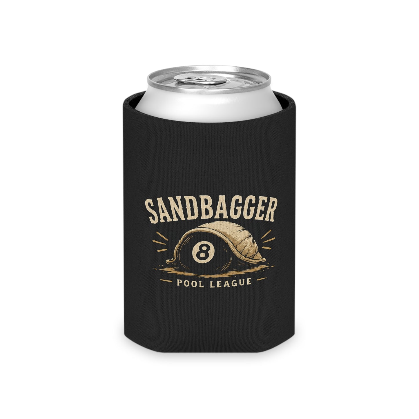 Sandbagger Pool League Can Cooler – 8-Ball Billiards Drink Koozie