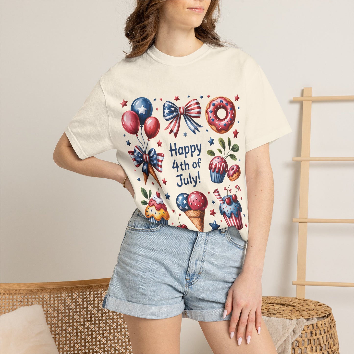 4th of July Patriotic T-Shirt — Happy 4th of July Cupcakes & Fireworks Design
