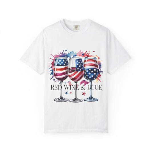 Patriotic Wine T-Shirt — "Red Wine & Blue" 4th of July Graphic Tee
