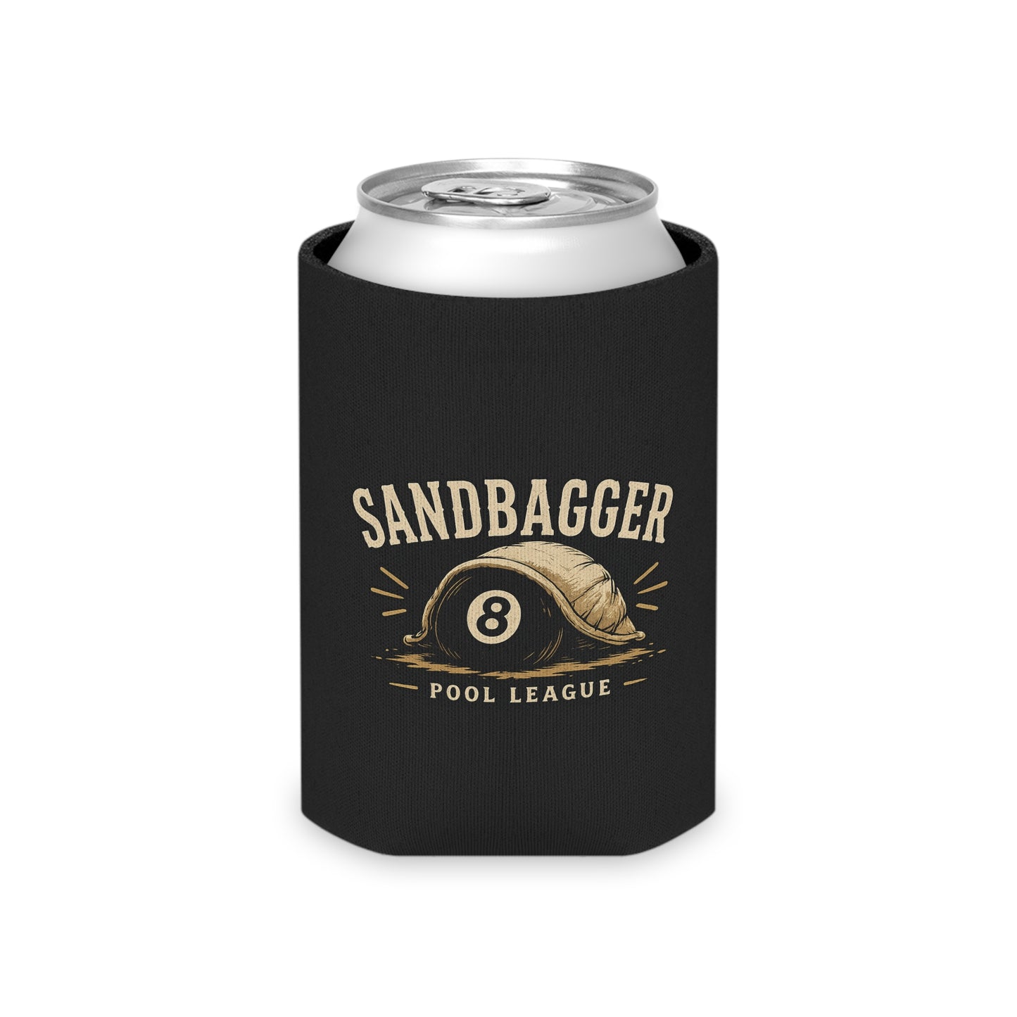 Sandbagger Pool League Can Cooler – 8-Ball Billiards Drink Koozie