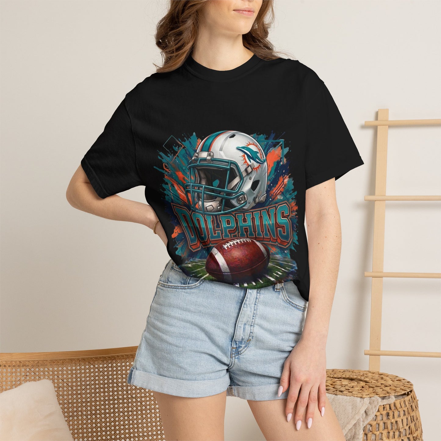 Dolphins Helmet & Football Graphic T‑Shirt