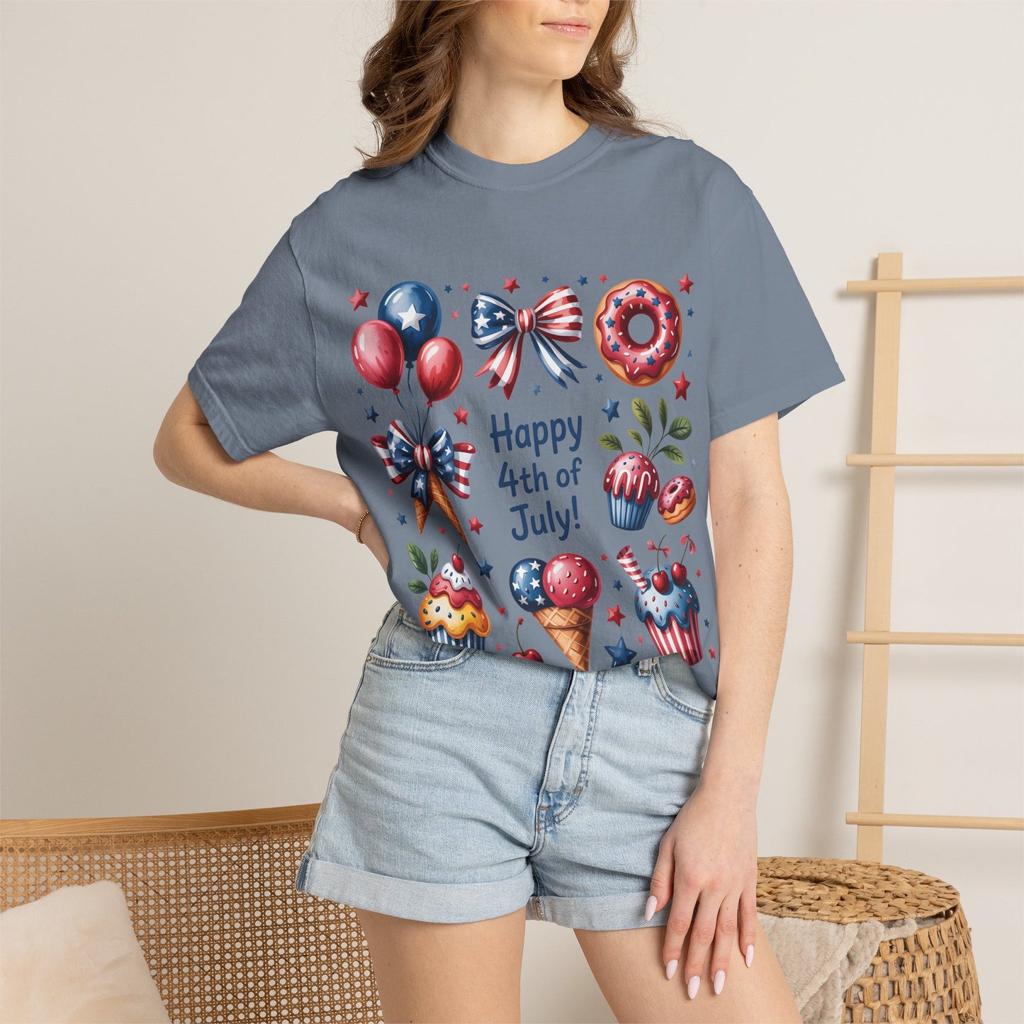 4th of July Patriotic T-Shirt — Happy 4th of July Cupcakes & Fireworks Design