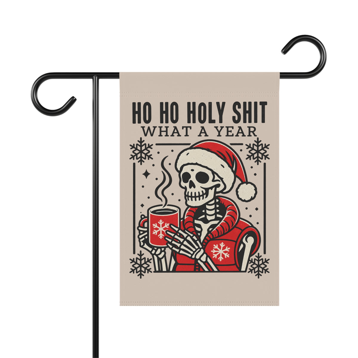 Garden Flag - "Ho Ho Holy Shit What a Year" Skeleton Santa Holiday Banner