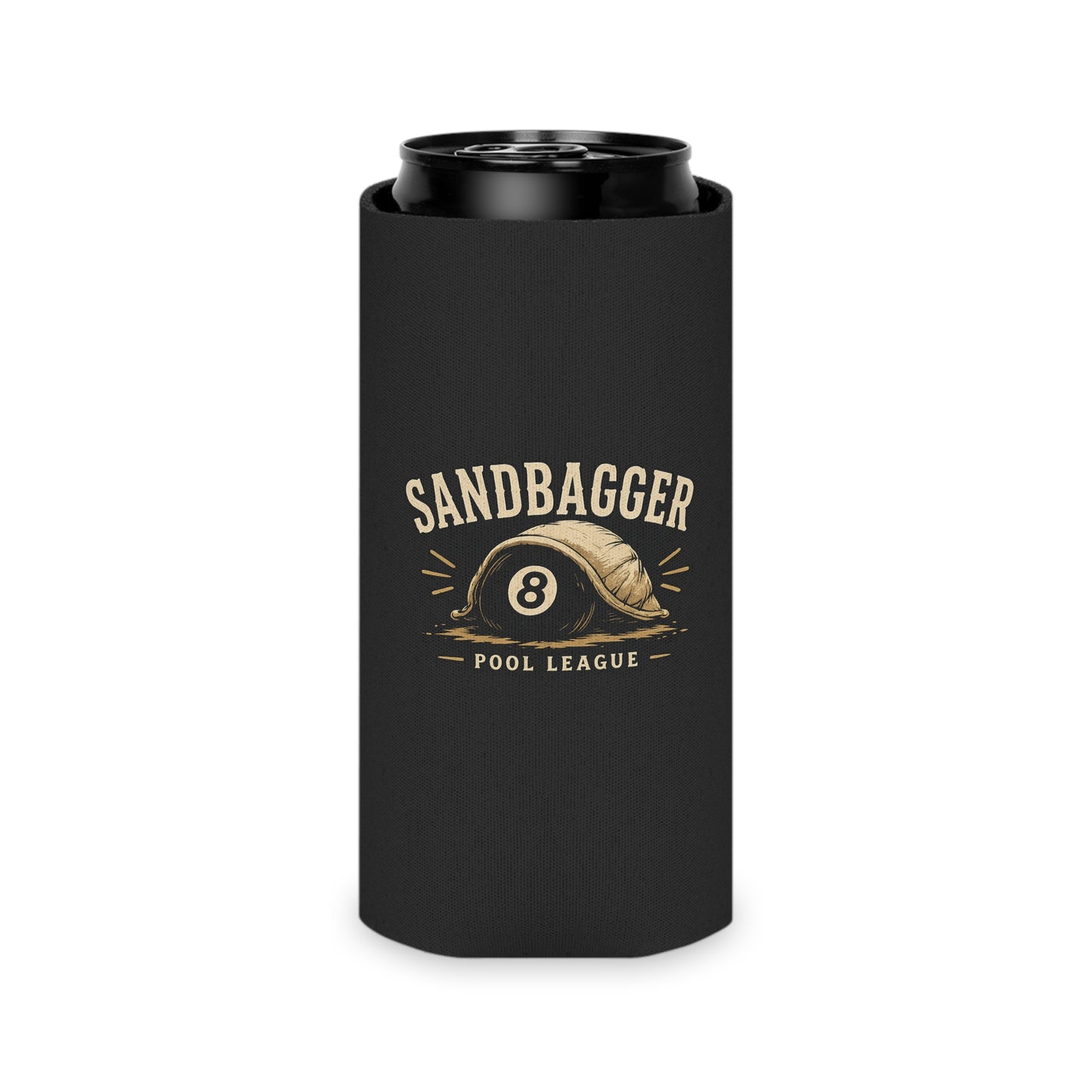 Sandbagger Pool League Can Cooler – 8-Ball Billiards Drink Koozie