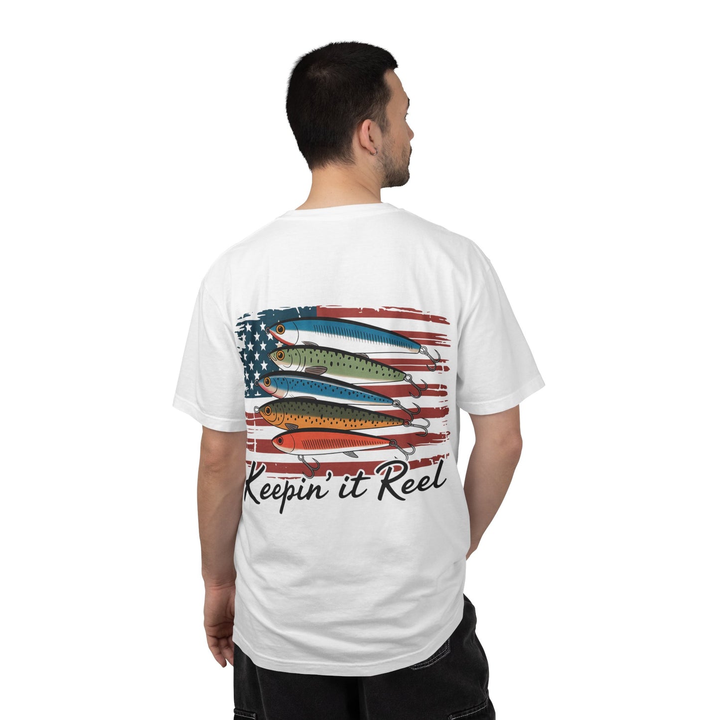 Fishing T-Shirt — "Keepin' It Reel" American Flag Lures Tee