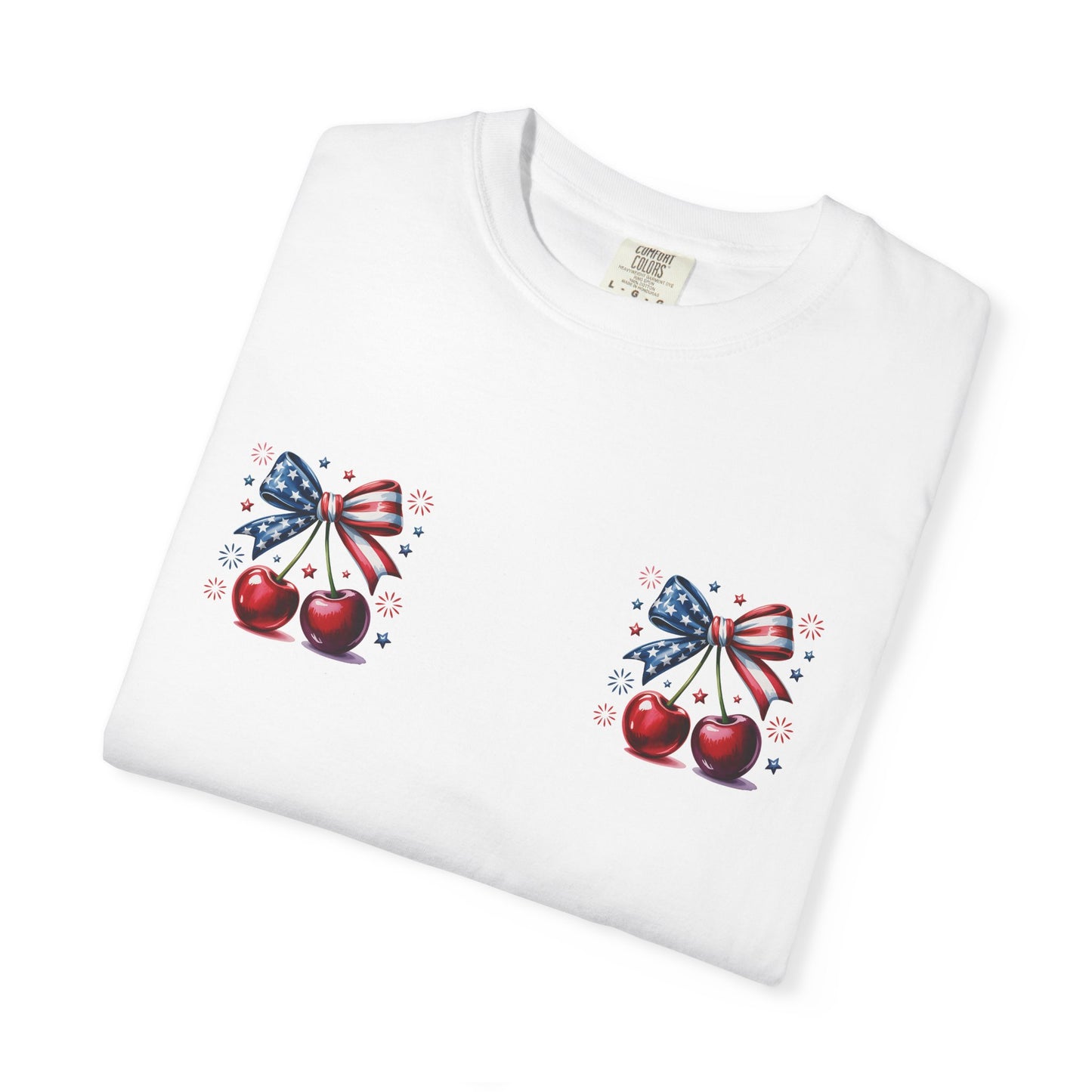 Patriotic Cherry T-Shirt — American Flag Bow Graphic