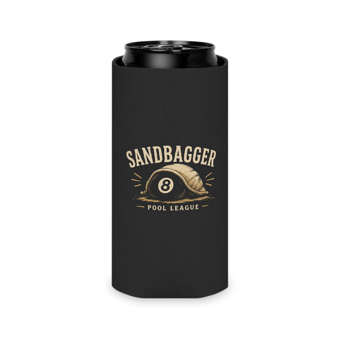 Sandbagger Pool League Can Cooler – 8-Ball Billiards Drink Koozie