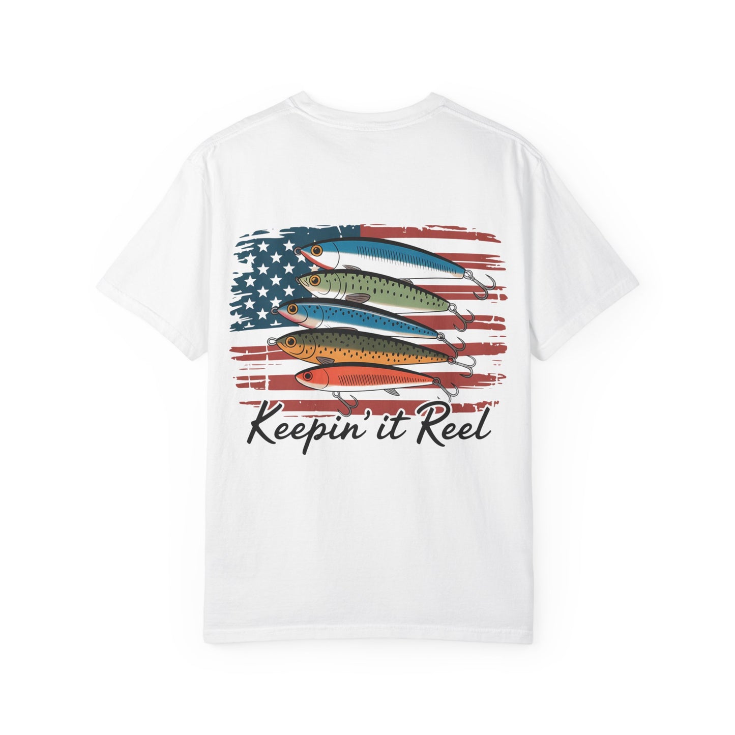 Fishing T-Shirt — "Keepin' It Reel" American Flag Lures Tee