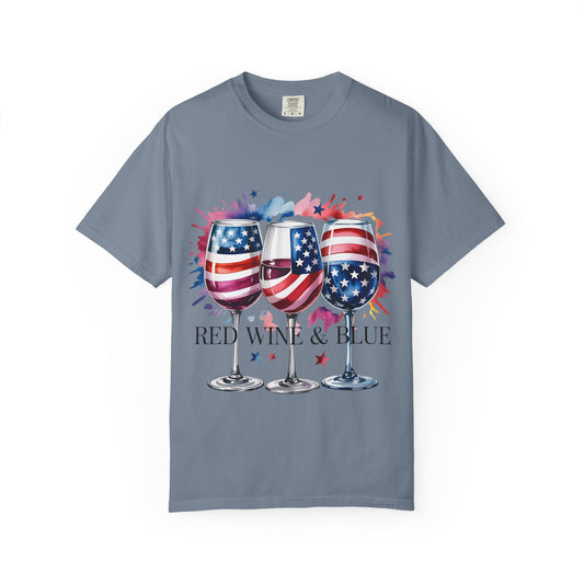 Patriotic Wine T-Shirt — "Red Wine & Blue" 4th of July Graphic Tee