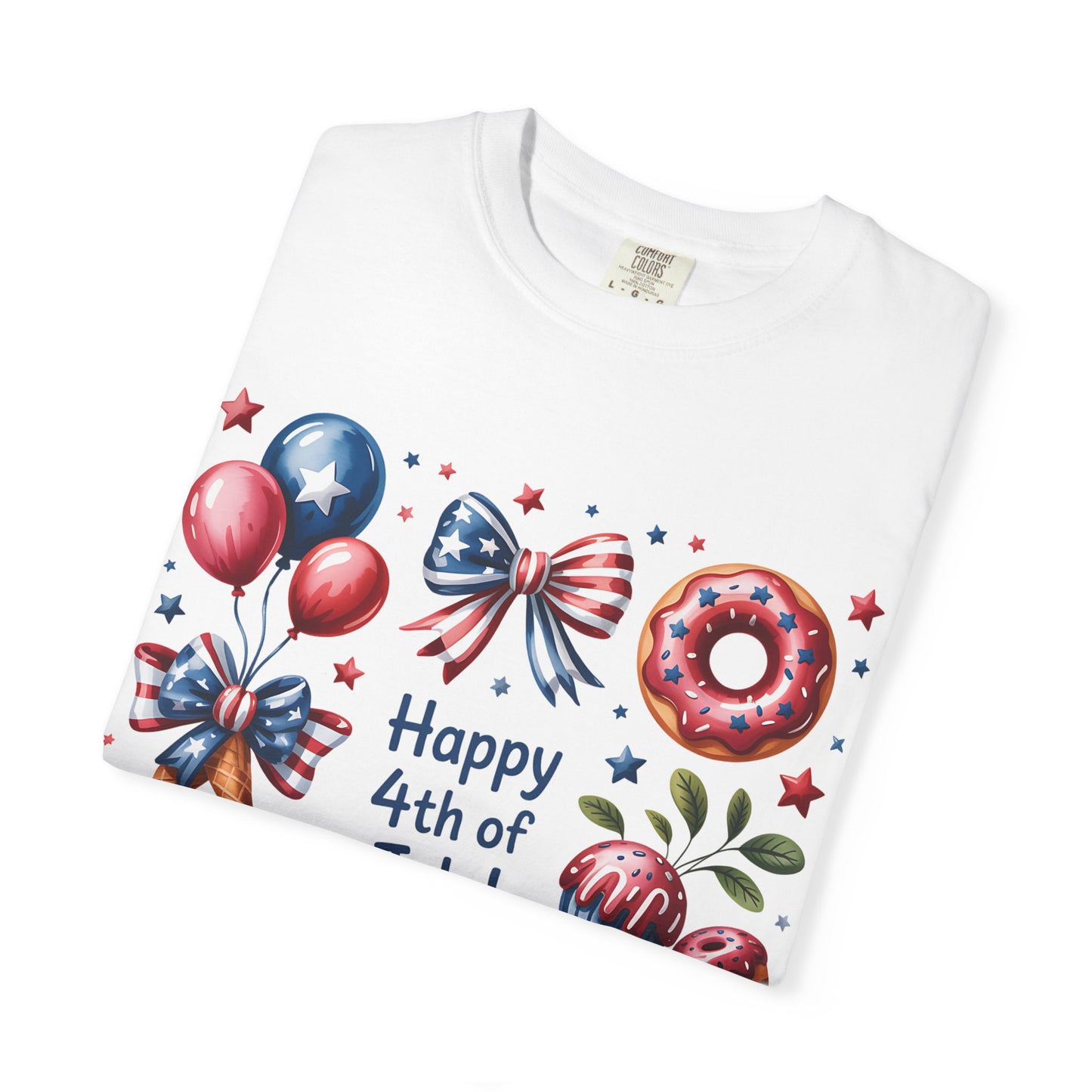 4th of July Patriotic T-Shirt — Happy 4th of July Cupcakes & Fireworks Design