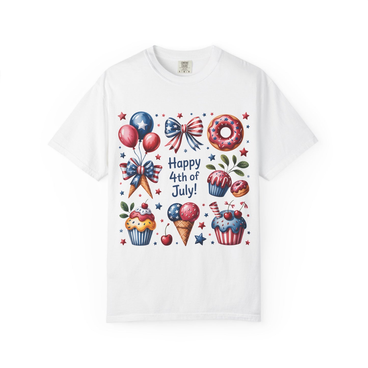 4th of July Patriotic T-Shirt — Happy 4th of July Cupcakes & Fireworks Design