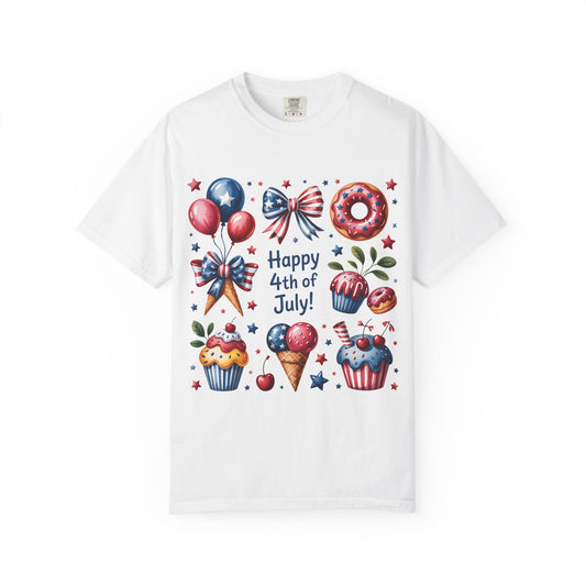 4th of July Patriotic T-Shirt — Happy 4th of July Cupcakes & Fireworks Design
