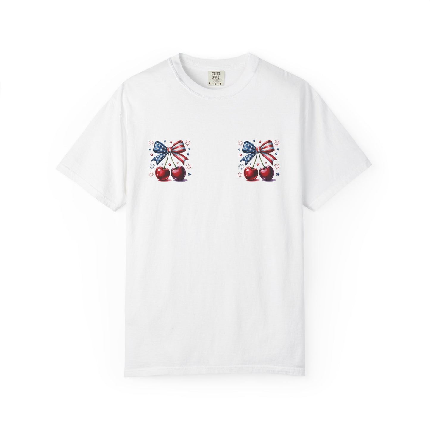 Patriotic Cherry T-Shirt — American Flag Bow Graphic