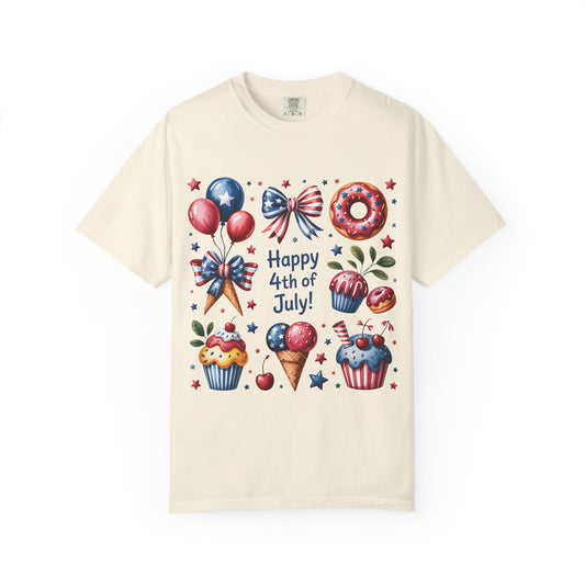 4th of July Patriotic T-Shirt — Happy 4th of July Cupcakes & Fireworks Design