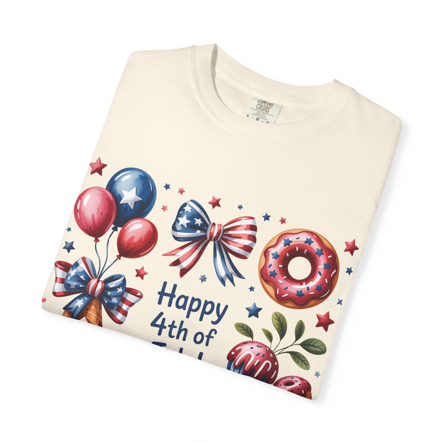 4th of July Patriotic T-Shirt — Happy 4th of July Cupcakes & Fireworks Design